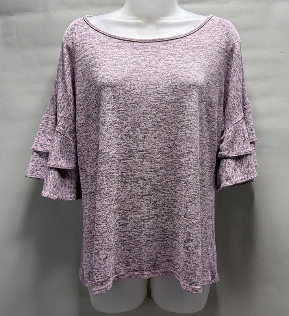 Wilde Ruffle Bell Sleeve Heather Purple Top Size Medium